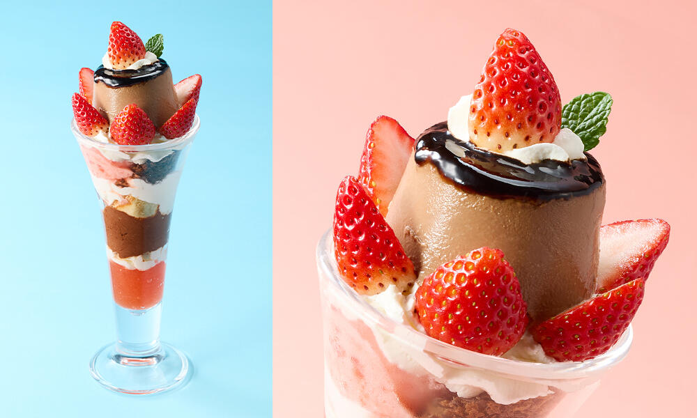 いちごとまるごとチョコプリンのパフェ